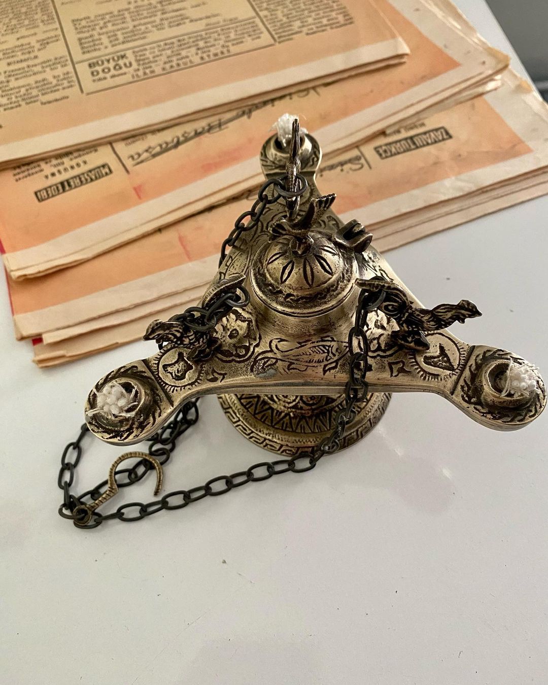 Antique Brass Oil Lamp