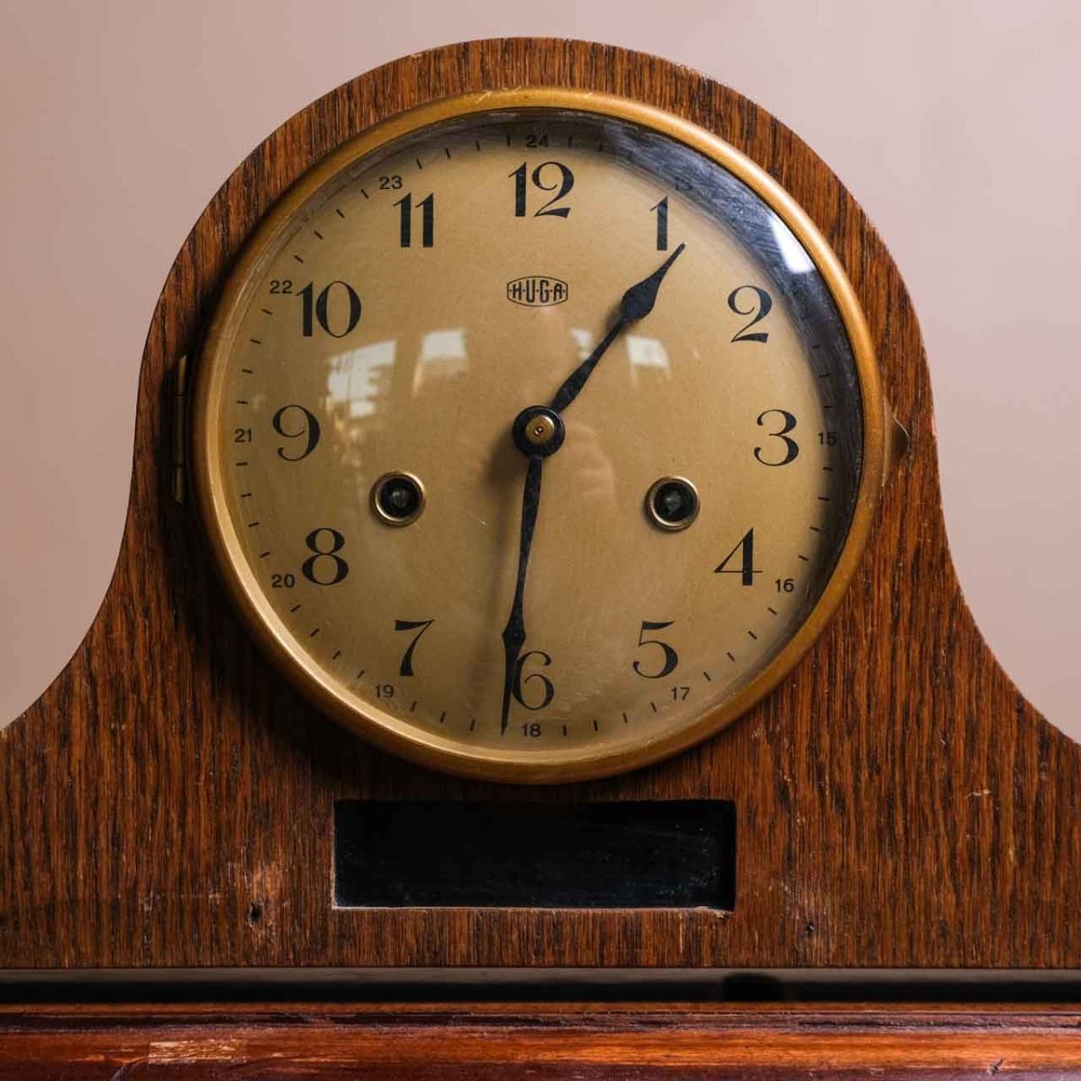 Wooden Fireplace Clock,Wooden fireplace clock with Huga brass dial