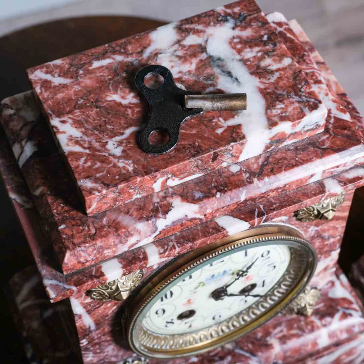 Antique Fireplace Clock, Set brass and marble Fireplace Clock with Candlesticks from France