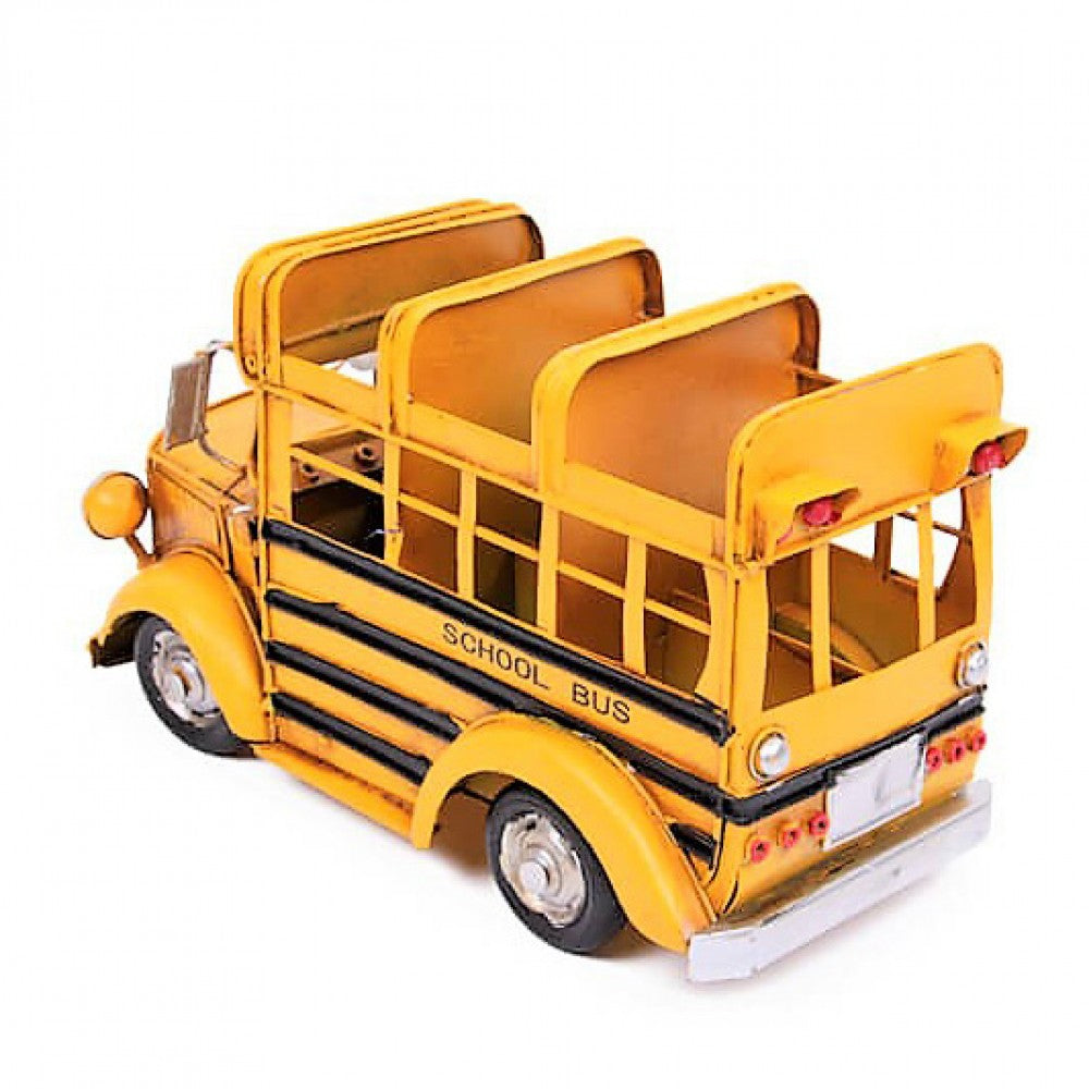 Decorative Nostalgic Metal American School Bus And Pen Holder Large Size