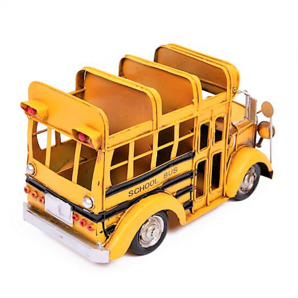 Decorative Nostalgic Metal American School Bus And Pen Holder Large Size