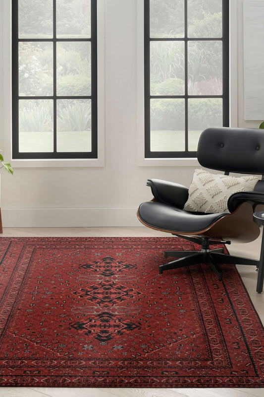 Burgundy Antique Vintage Carpet Ethnic Patterned Authentic Woven Chenille Carpet Washable Living Room Carpet