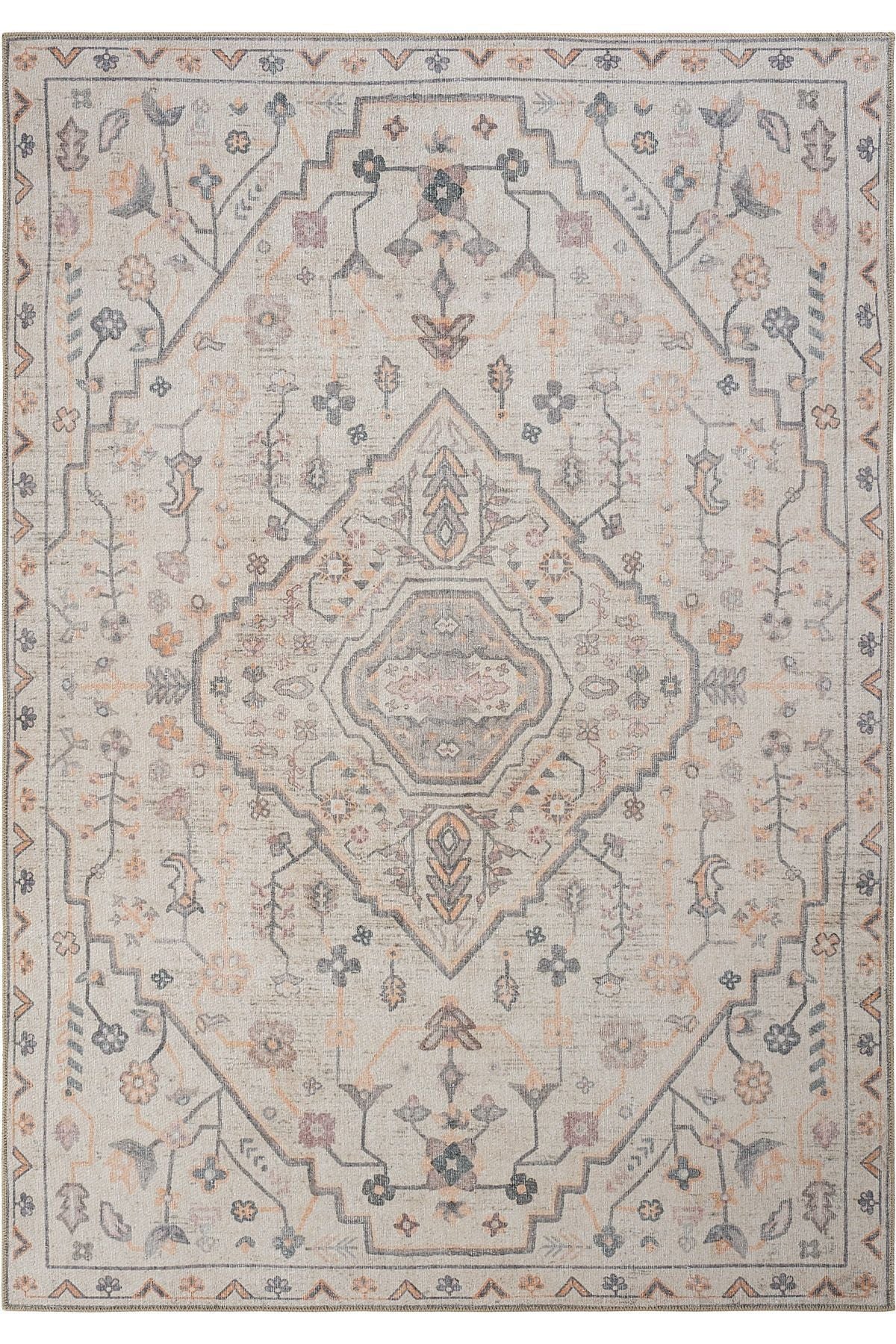 Cream Antique Carpet Vintage Carpet Runner Digital Printing Carpet Machine Washable Living Room Carpet