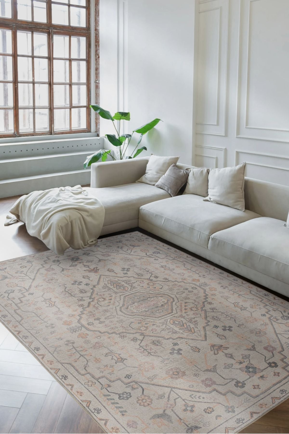Cream Antique Carpet Vintage Carpet Runner Digital Printing Carpet Machine Washable Living Room Carpet
