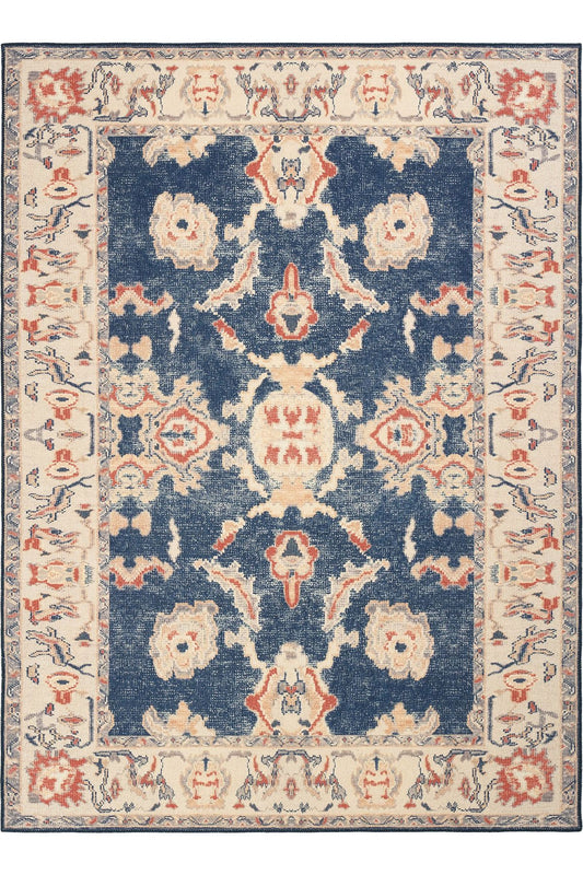 Cream Color and Navy Blue Antique Vintage Carpet Runner Ethnic Patterned Authentic Chenille Carpet Washable Living Room Carpet