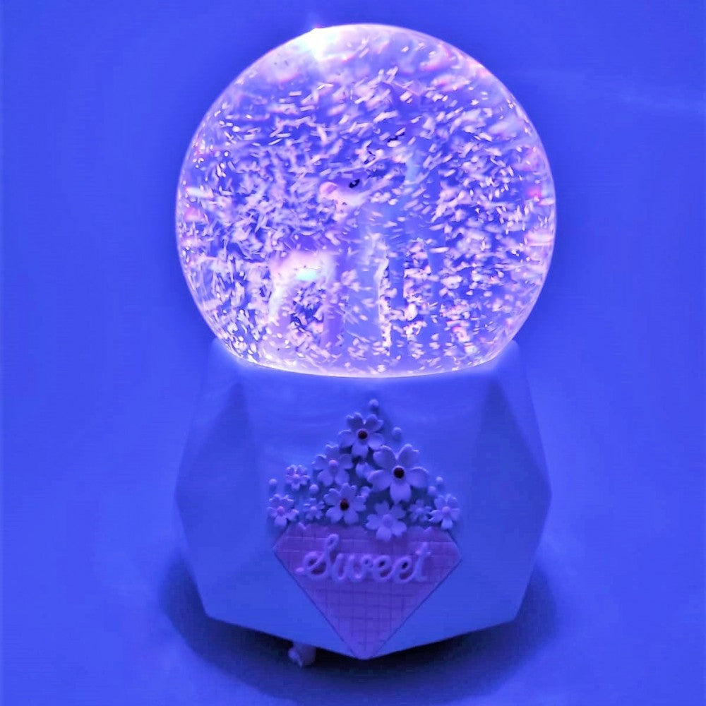 Mother And Baby Deer Large Sized Snow Globe with Light and Musical Spray