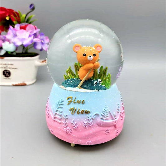 Cute Teddy Bear And Crocodile Lighted Musical Spray Big Size Snow Globe