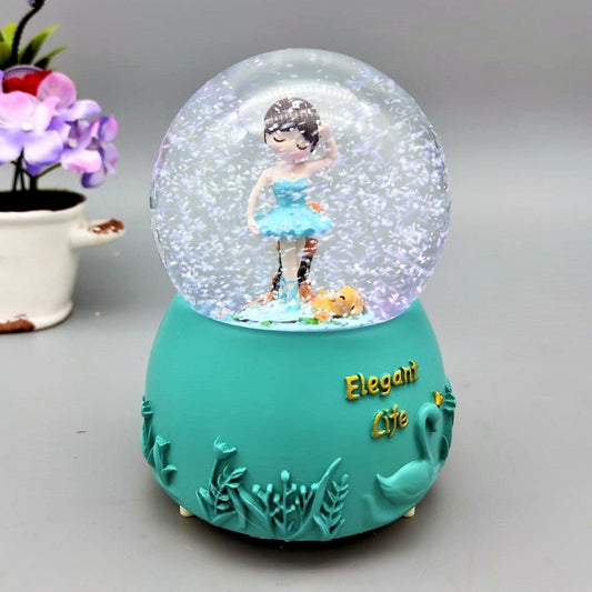 Elegant Ballerina And Dog Light Musical Spray Big Size Snow Globe