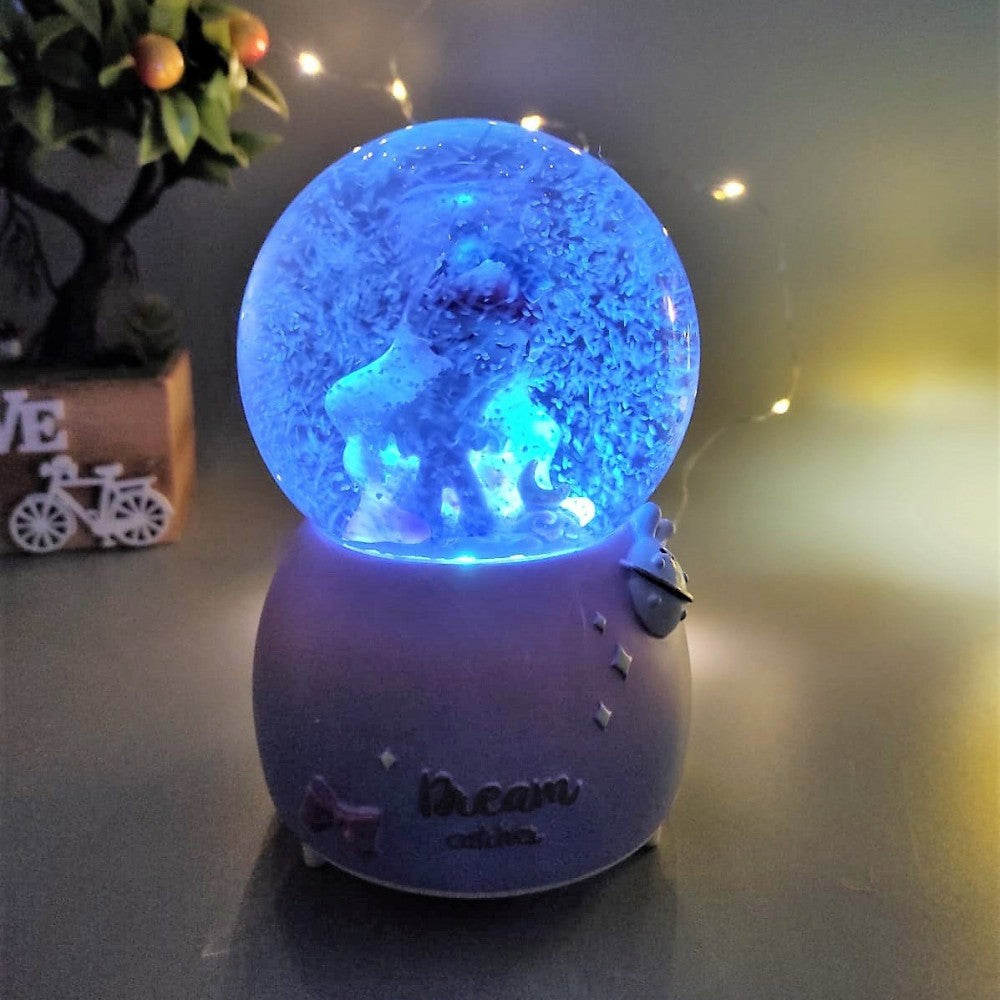 Cute Girl Dreaming Purple Light Musical Spray Big Size Snow Globe