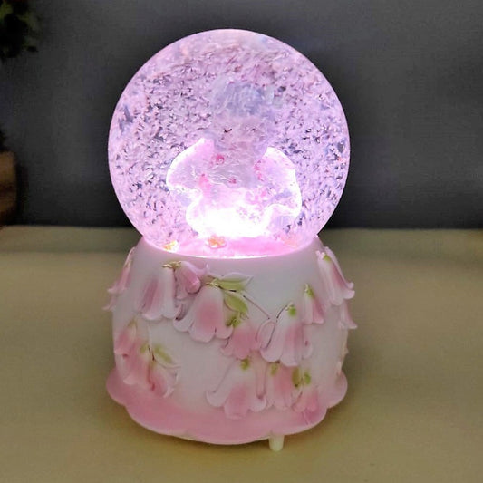 Girl In Pink Flowers Lighted Musical Spray Large Size Snow Globe