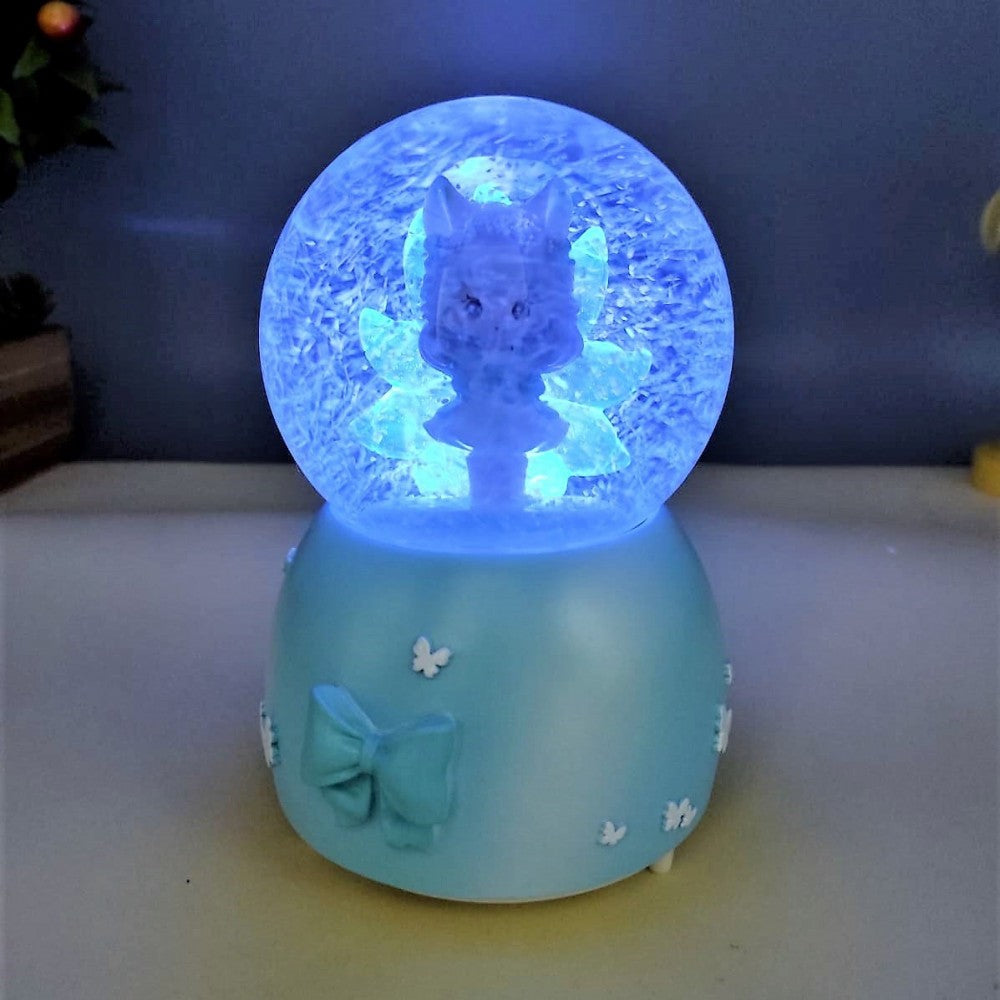 Cute Little White-haired Girl Blue Color Lighting Musical Spray Big Size Snow Globe