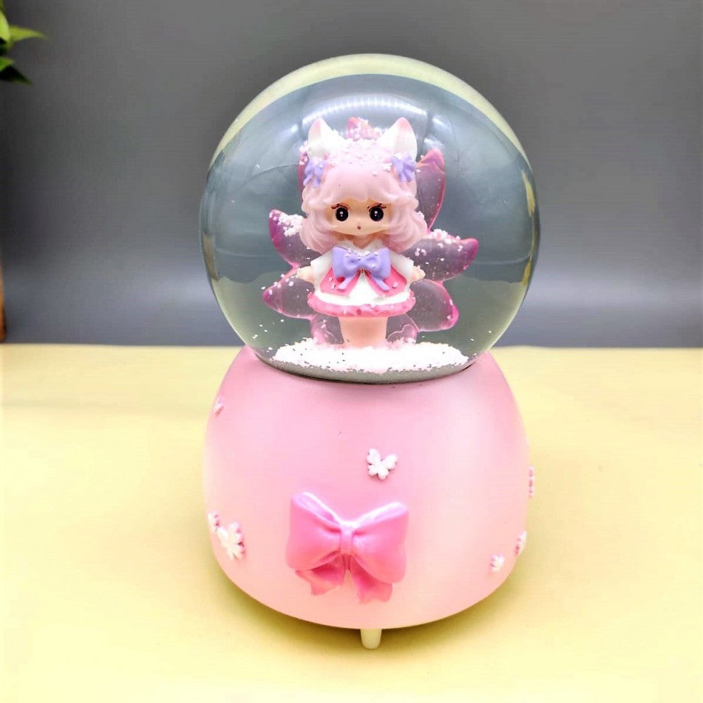 Cute Little Girl Pink Color Light Musical Spray Big Size Snow Globe