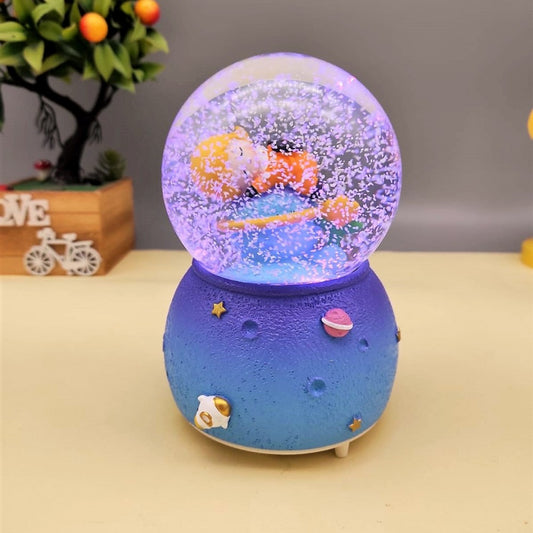 The Little Prince Dreaming in Space Large Sized Snow Globe with Illuminated Musical Spray