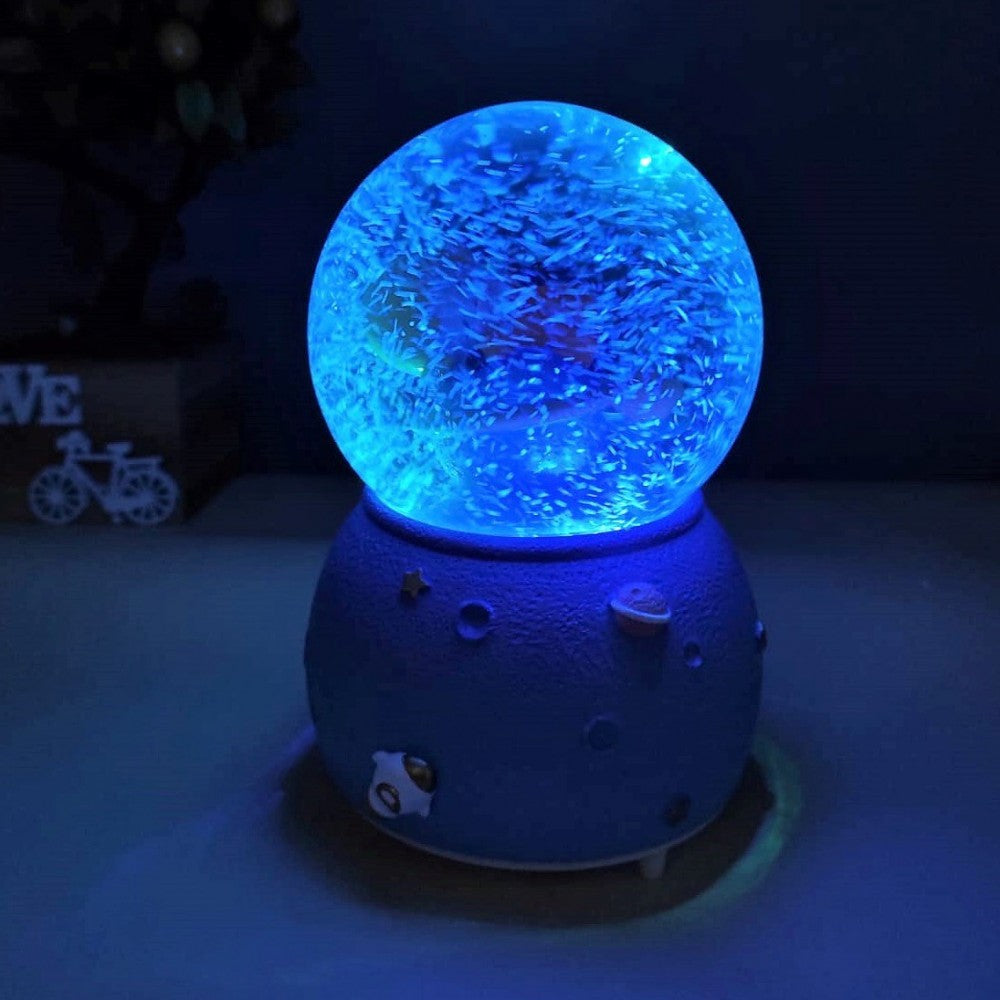 The Little Prince Dreaming in Space Large Sized Snow Globe with Illuminated Musical Spray
