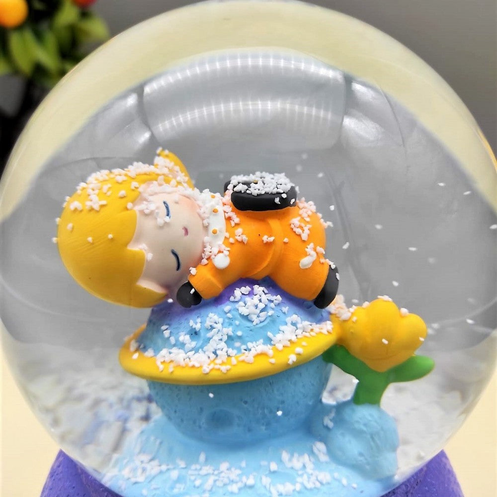 The Little Prince Dreaming in Space Large Sized Snow Globe with Illuminated Musical Spray