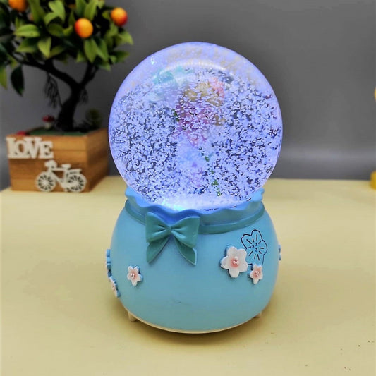 Blue Flower Girl Lighted Musical Spray Big Size Snow Globe