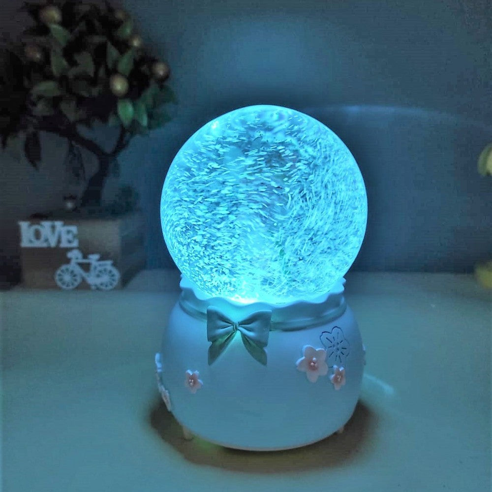 Blue Flower Girl Lighted Musical Spray Big Size Snow Globe