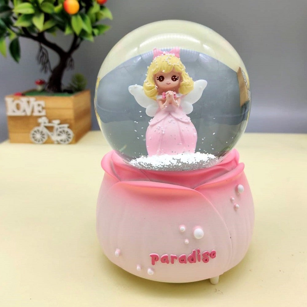 Pink Princess With Angel Wings Lighted Musical Spray Big Size Snow Globe