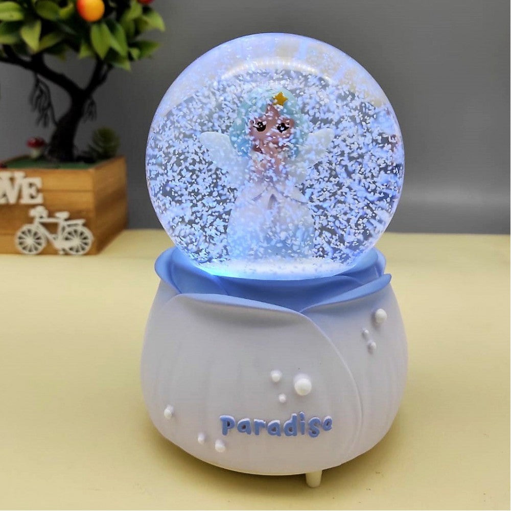 Angel Wings Blue Princess Luminous Musical Spray Big Size Snow Globe
