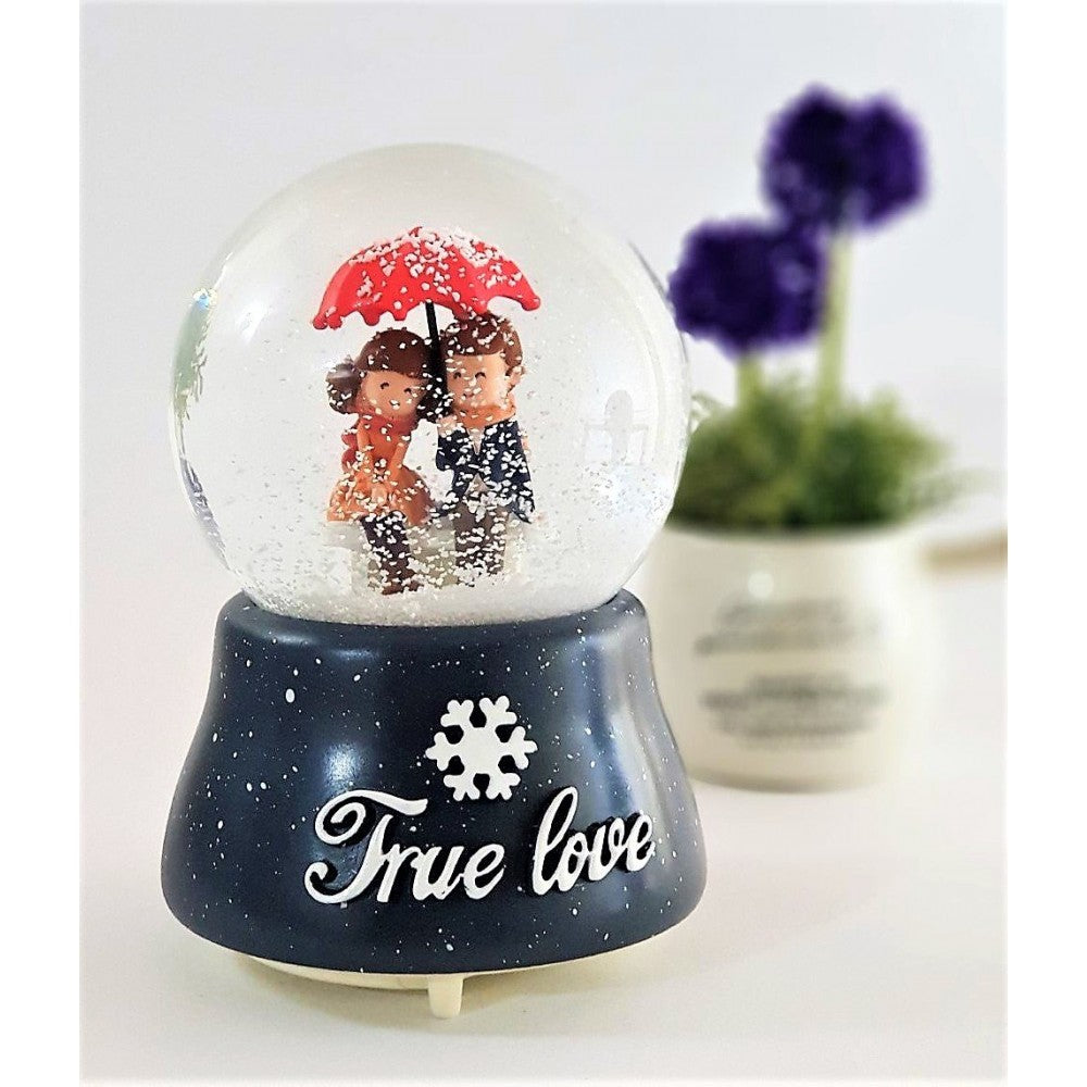 Lovers Meeting Under Umbrellas Lighted Snow Globe