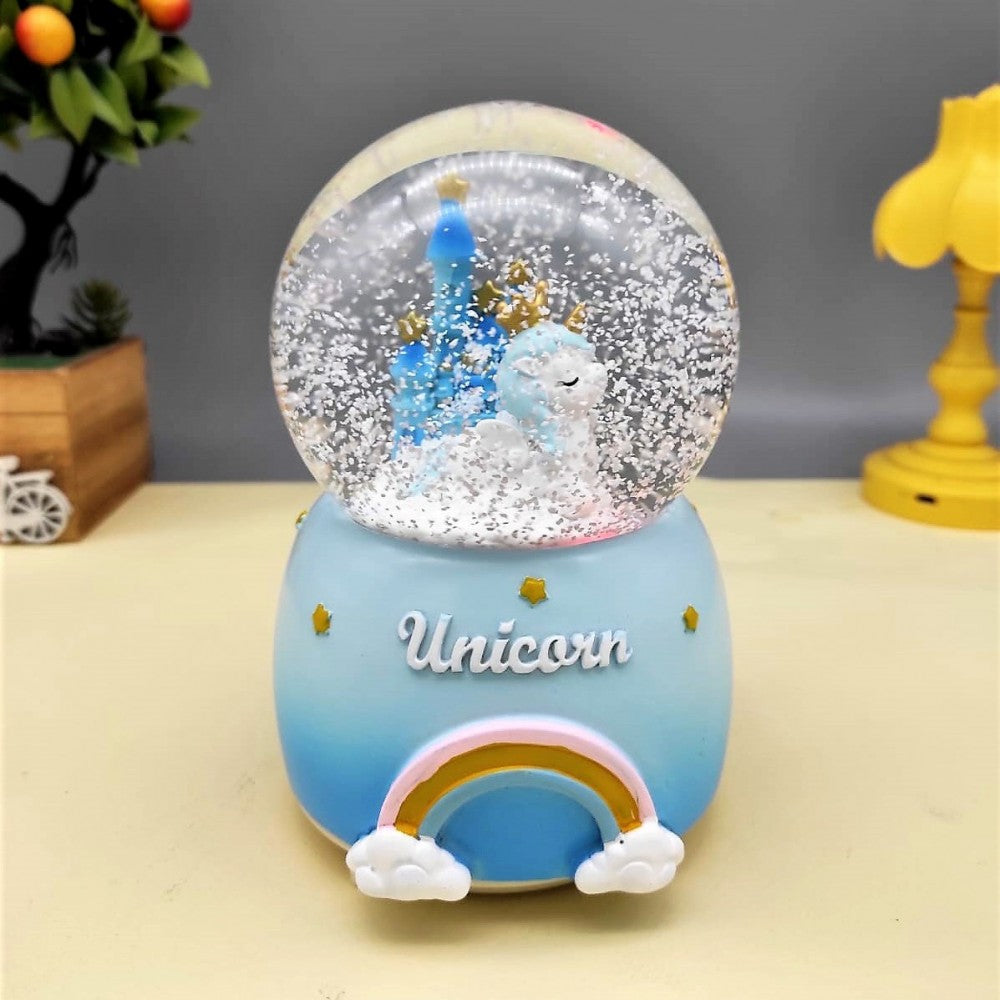 Unicorn Themed Lighted Musical Spray Big Size Snow Globe