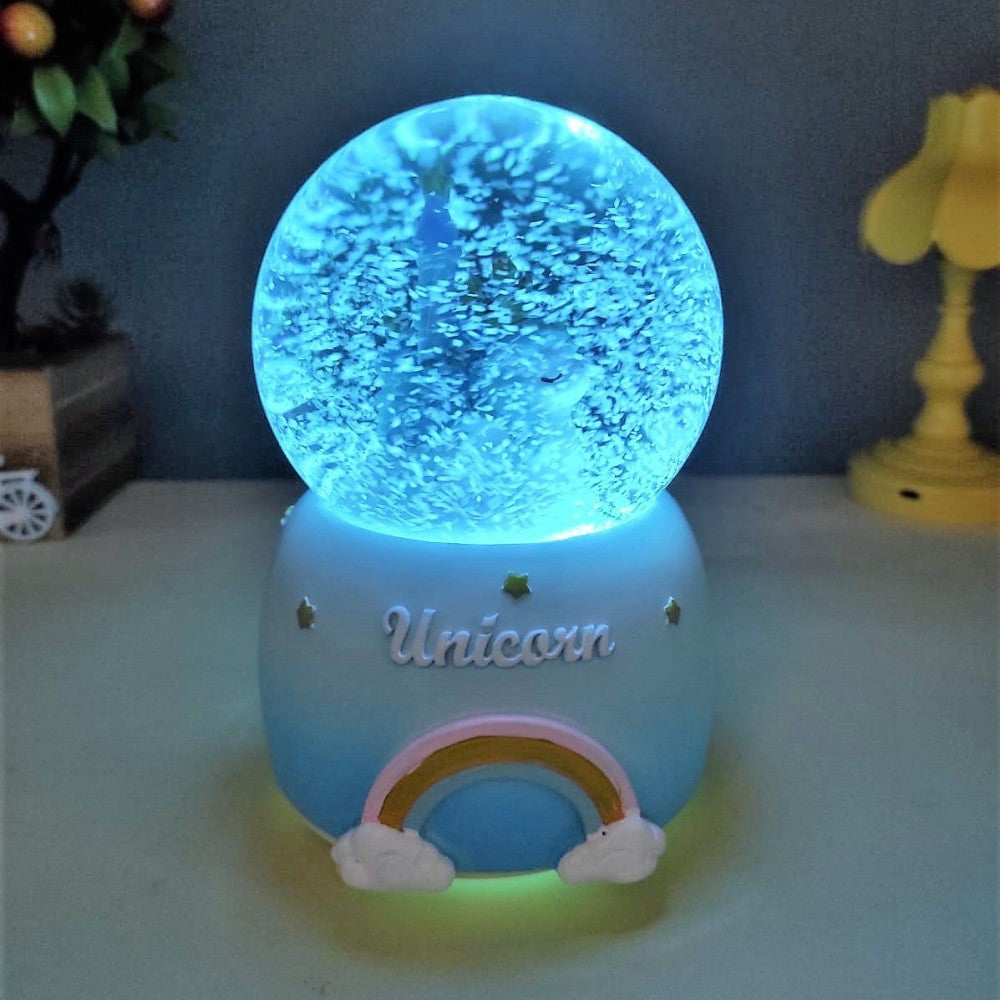 Unicorn Themed Lighted Musical Spray Big Size Snow Globe