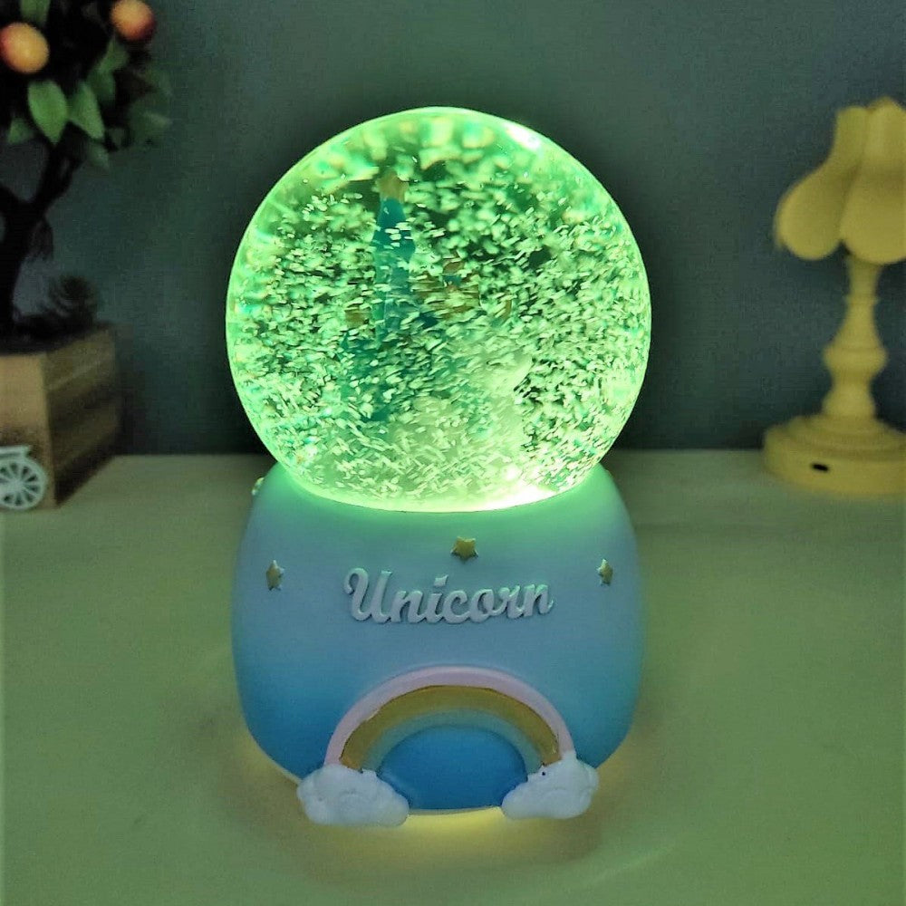 Unicorn Themed Lighted Musical Spray Big Size Snow Globe
