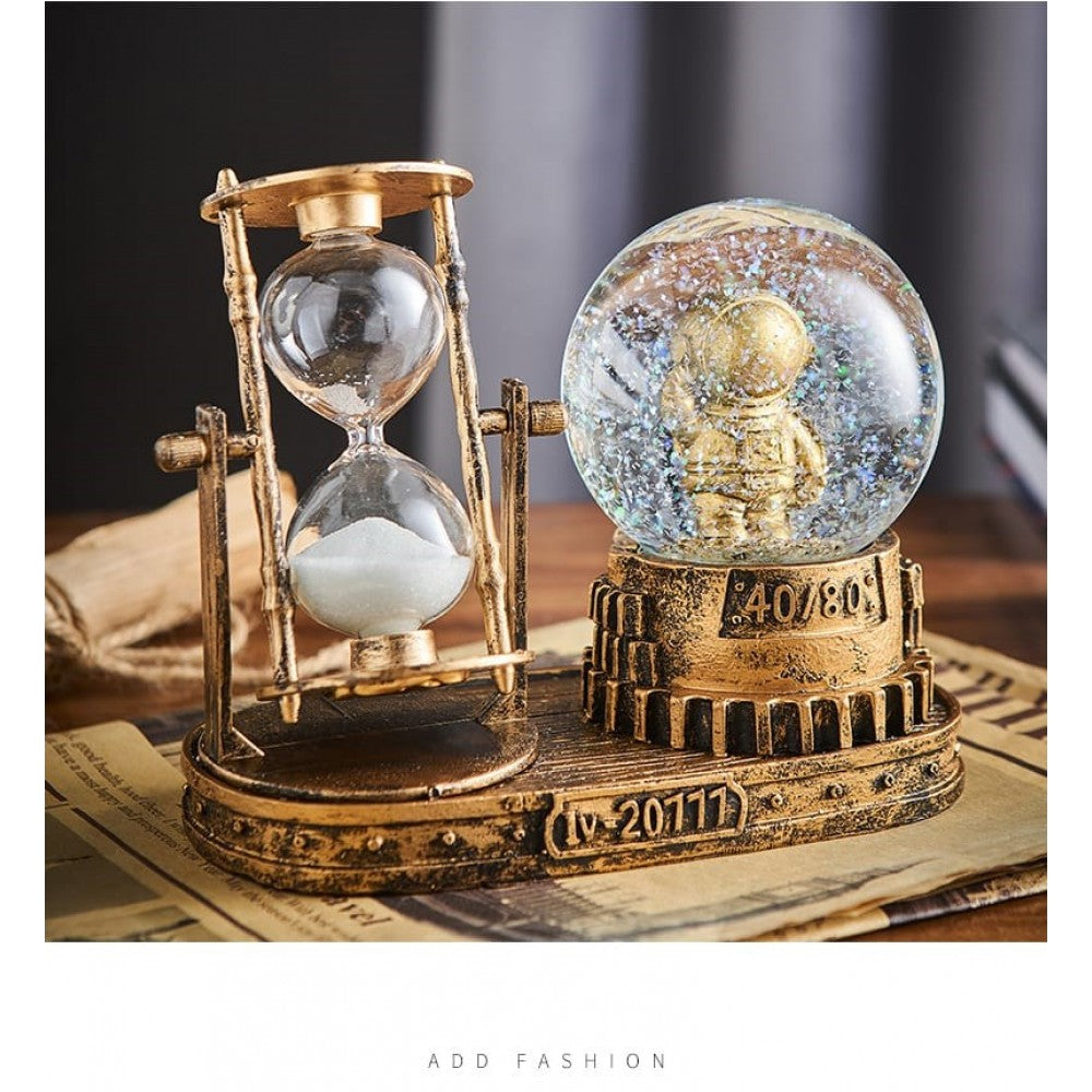 Retro Themed Astronaut Hourglass And Lighted Medium Snow Globe