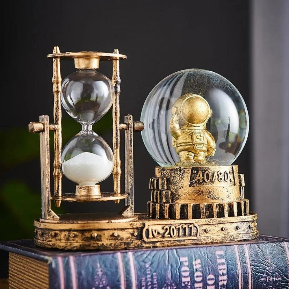 Retro Themed Astronaut Hourglass And Lighted Medium Snow Globe