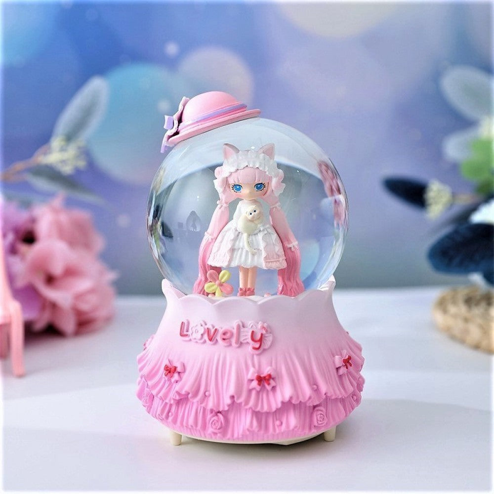 Girl With A Cute Hat Lighted Musical And Splashing Snow Globe