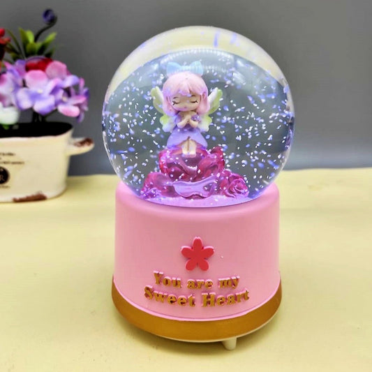 Dreaming Girl With Angel Wings Large Size Snow Globe With Lights Music And Spray