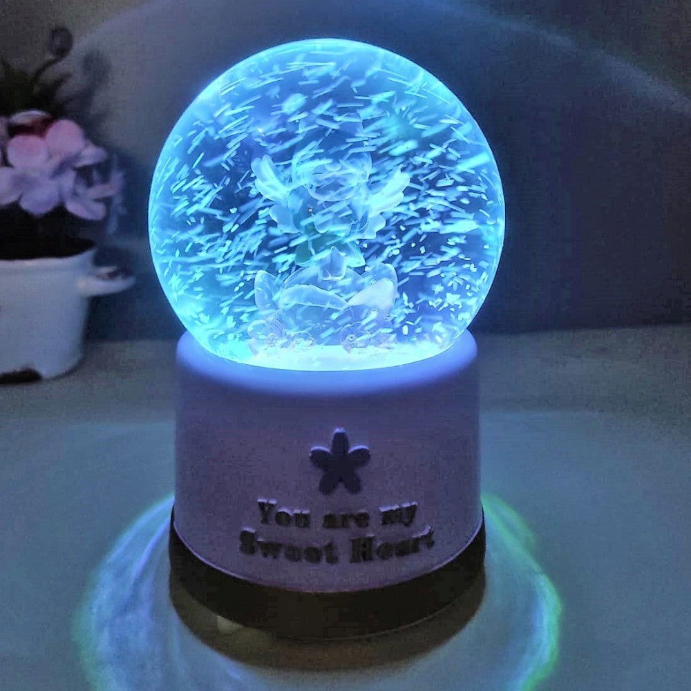 Dreaming Girl With Angel Wings Large Size Snow Globe With Lights Music And Spray  Purple Color