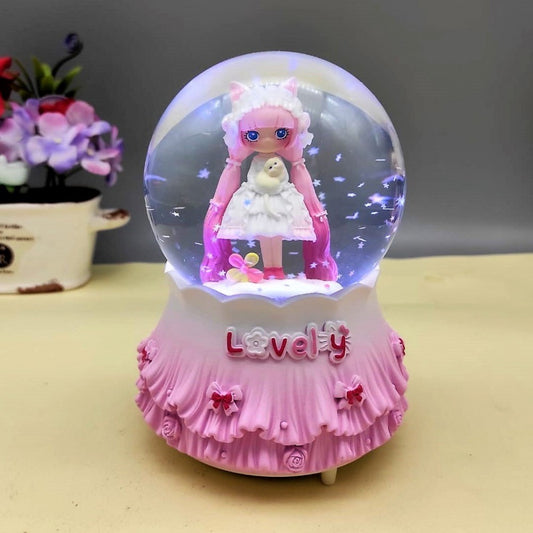 Cute Girl Holding Cat Large Size Snow Globe With Lights And Music And Spray