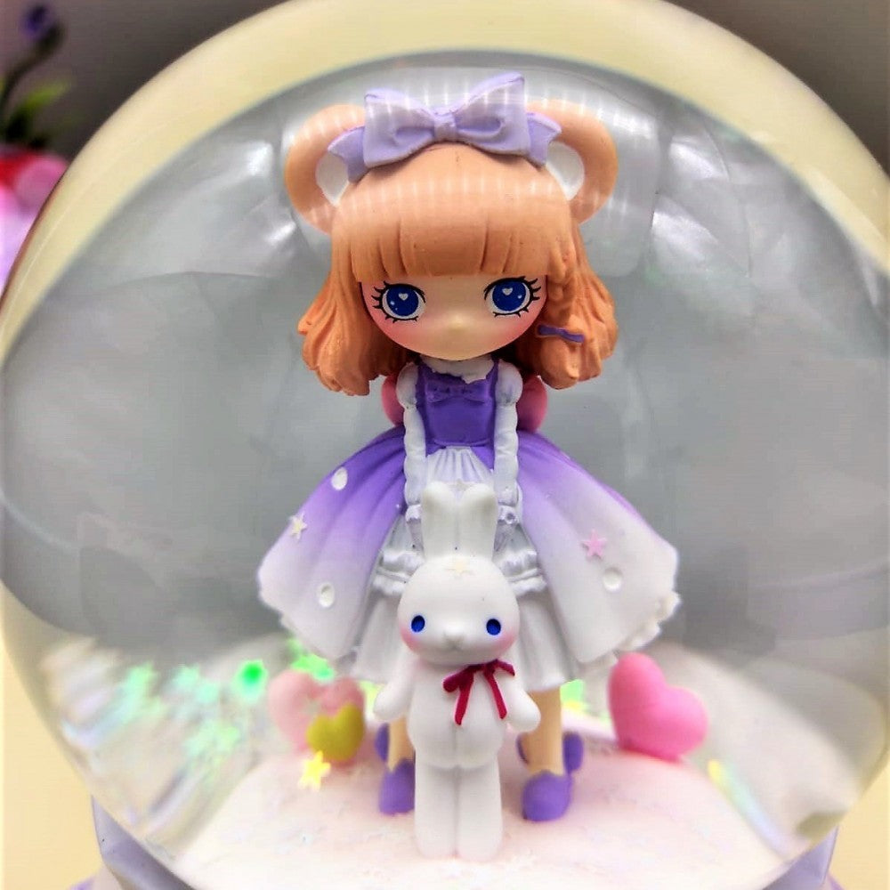 Cute Girl Holding Rabbit Large Size Snow Globe With Lights And Music And Spray