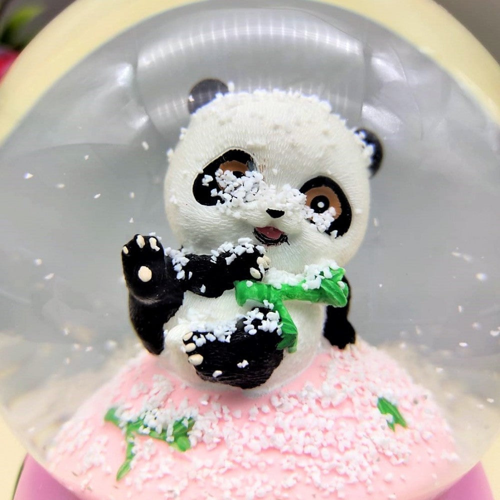 Cute Panda Large Size Snow Globe With Lights Music And Spray