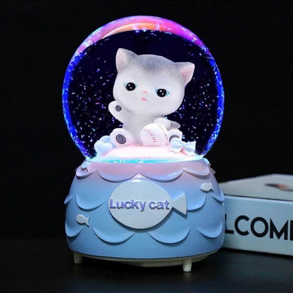 Cute Cat Lighted Musical Spray Big Size Snow Globe