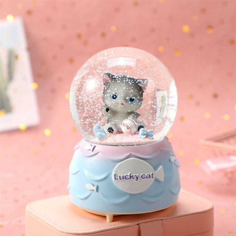 Cute Cat Lighted Musical Spray Big Size Snow Globe