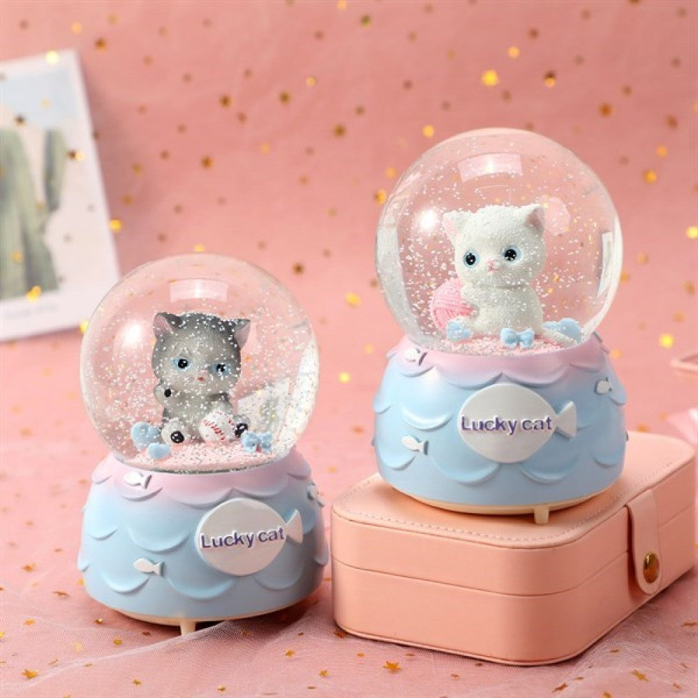 Cute Cat Lighted Musical Spray Big Size Snow Globe