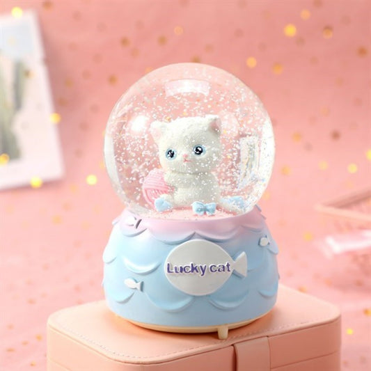 Cute Cat Lighted Musical Spray Big Size Snow Globe