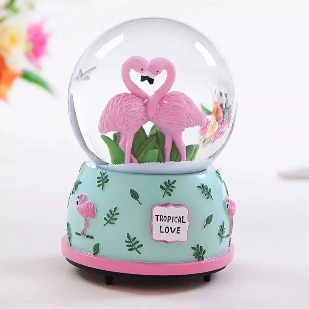 Flamingo Lighted Big Size Motorized Snow Globe