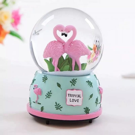 Flamingo Lighted Big Size Motorized Snow Globe