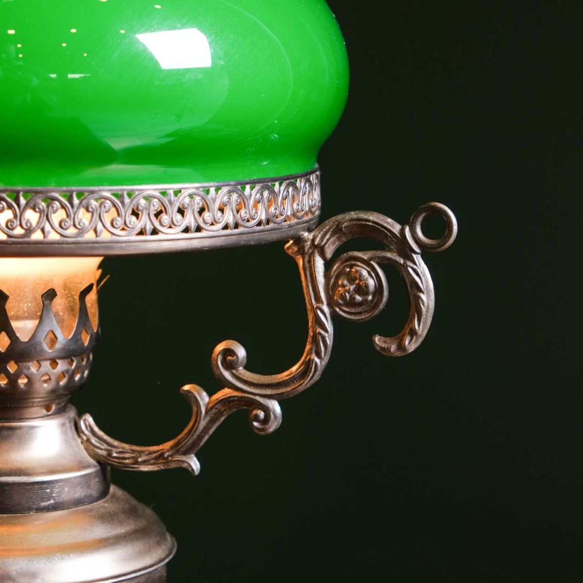 Antique lampshade, French lampshade, very stylish with green opaline glass cap