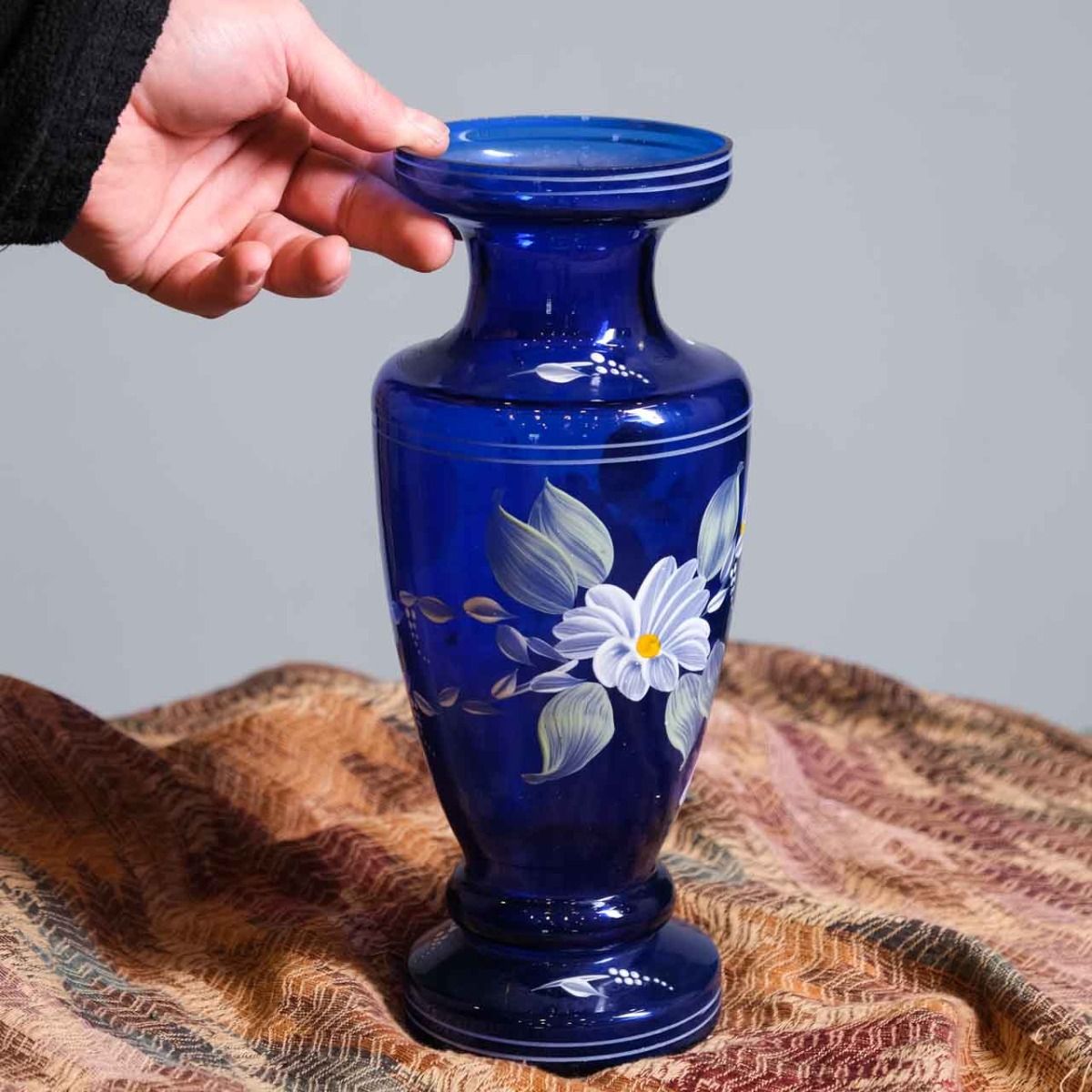 Antique Glass Vase, antique vase decorated with hand-painted floral patterns