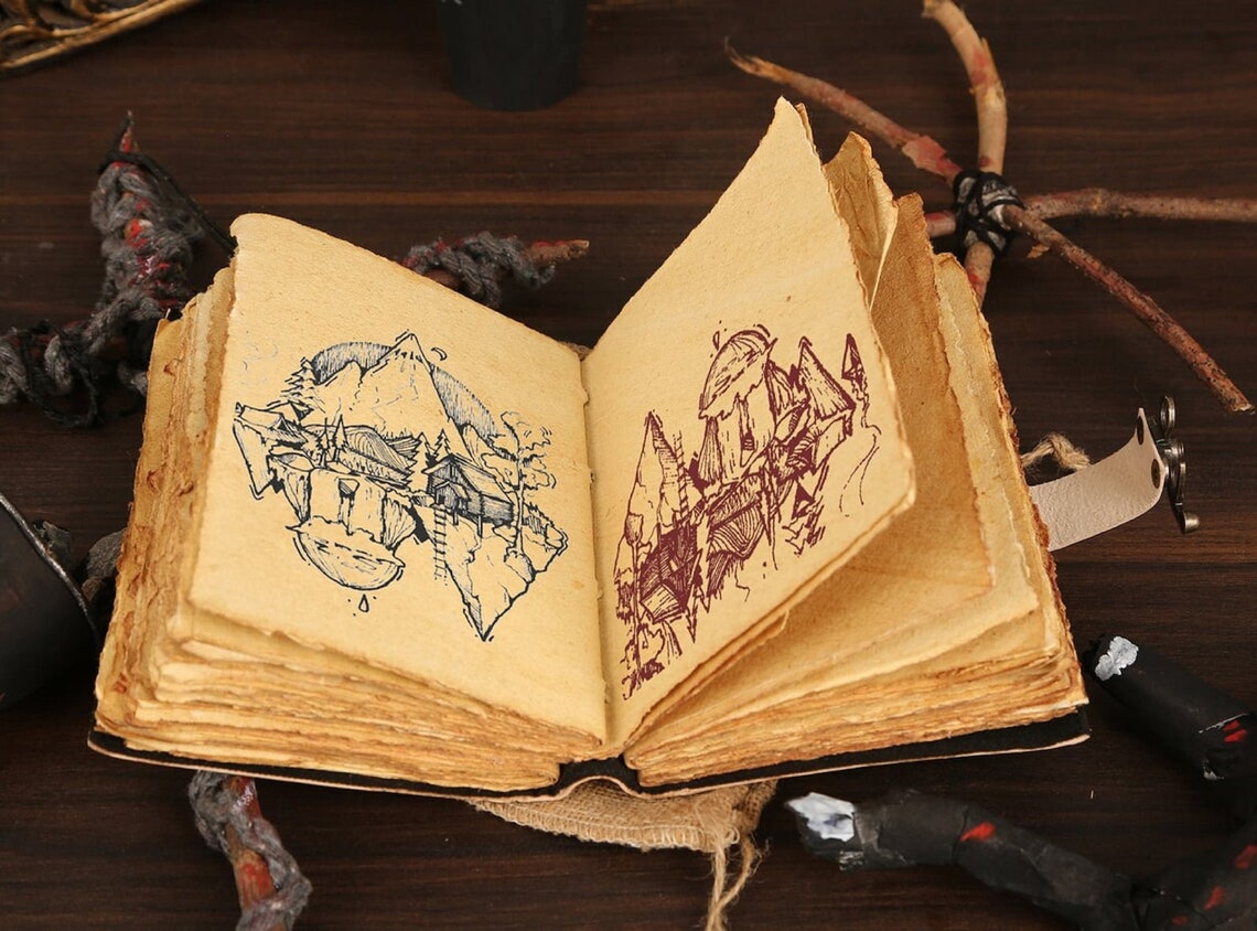 Vintage Leather Journal Skull Journal Blank Spell Book of Shadows Grimoire Journal Handmade Journal The Lovers Gifts for Him Her