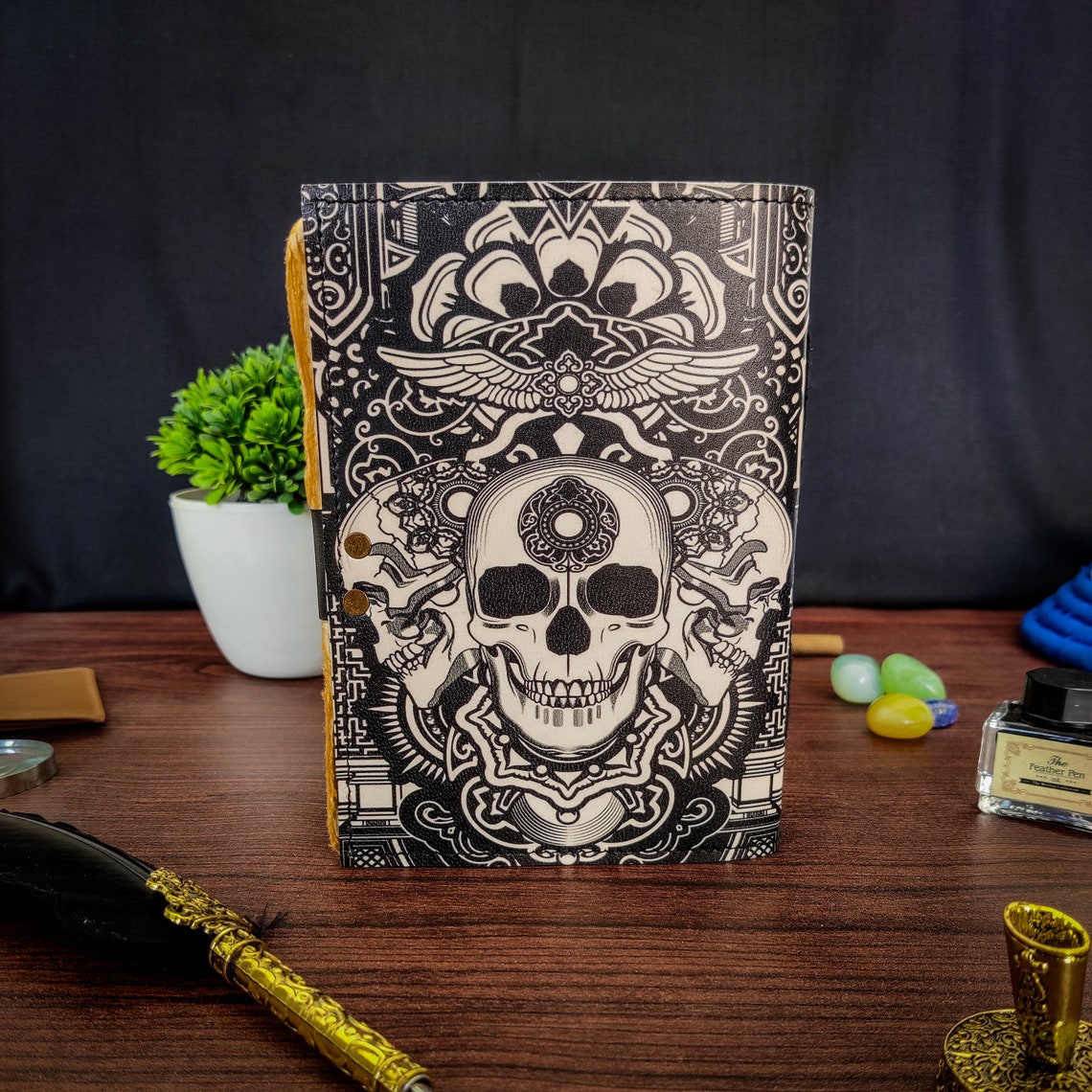 Vintage Leather Journal Skull Journal Blank Spell Book of Shadows Grimoire Journal Handmade Journal The Lovers Gifts for Him Her