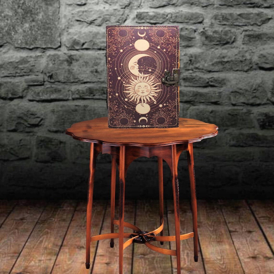 Sun & moon vintage leather journal • wiccan decor, spell book of shadows grimoire journal, journal for man women, sun moon gift