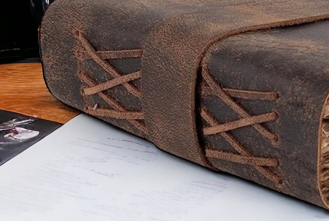 Vintage leather Journal - Blank Spell Book of Shadows, Grimoire Journal, Travel Writing Notebook, Antique Deckle Edge Paper Lock Closure