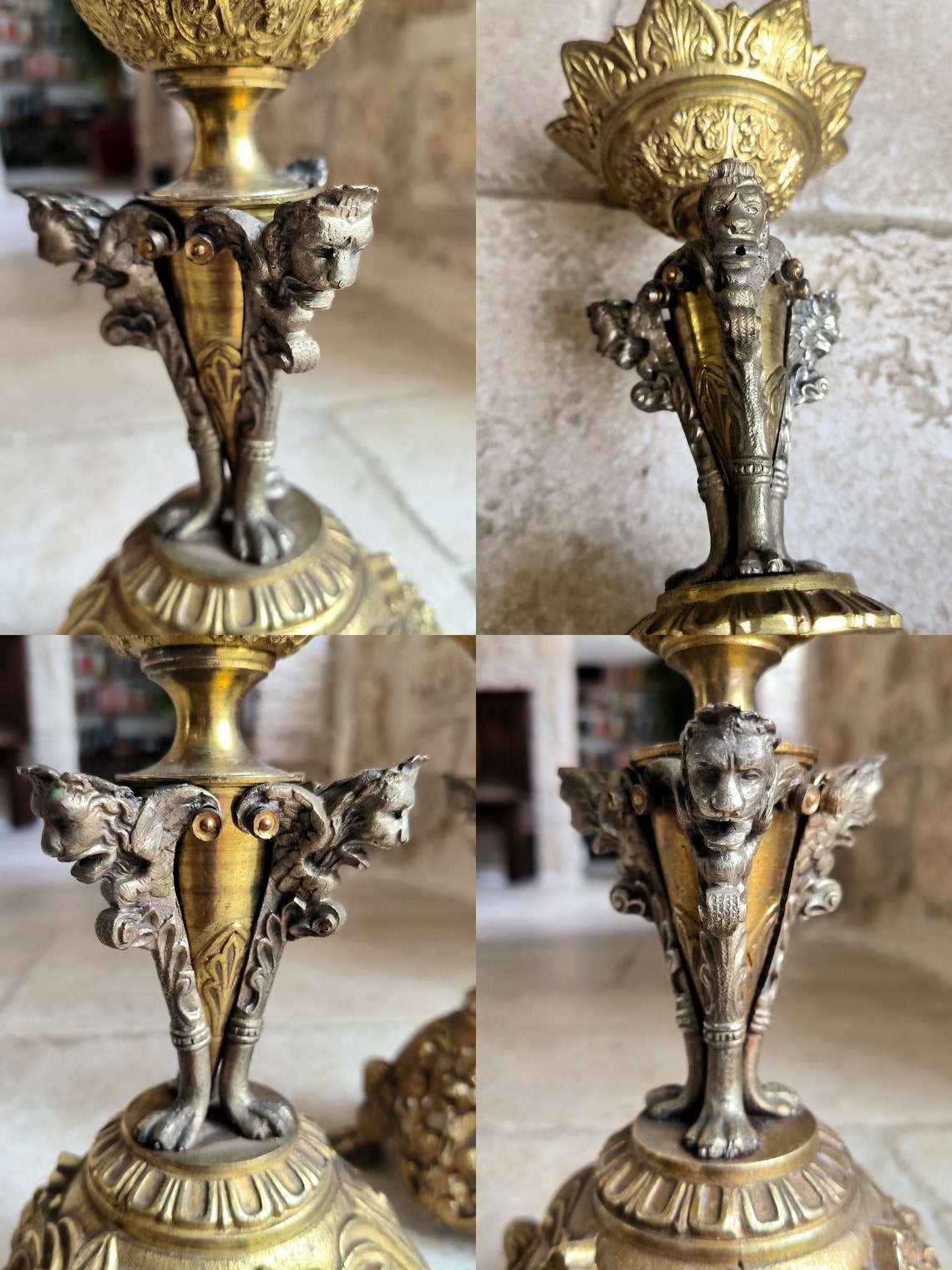 Glorious pair of rare, antique, French, handmade, cast bronze, Ecclesiastical, altar candlesticks. Circa late 1800's / early 1900's