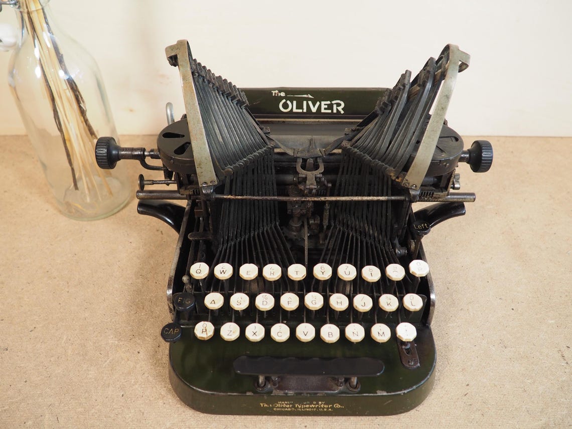 Typewriter OLIVER 2 antique (1899) very rare early model for collectors decals original writing collectible bat wing