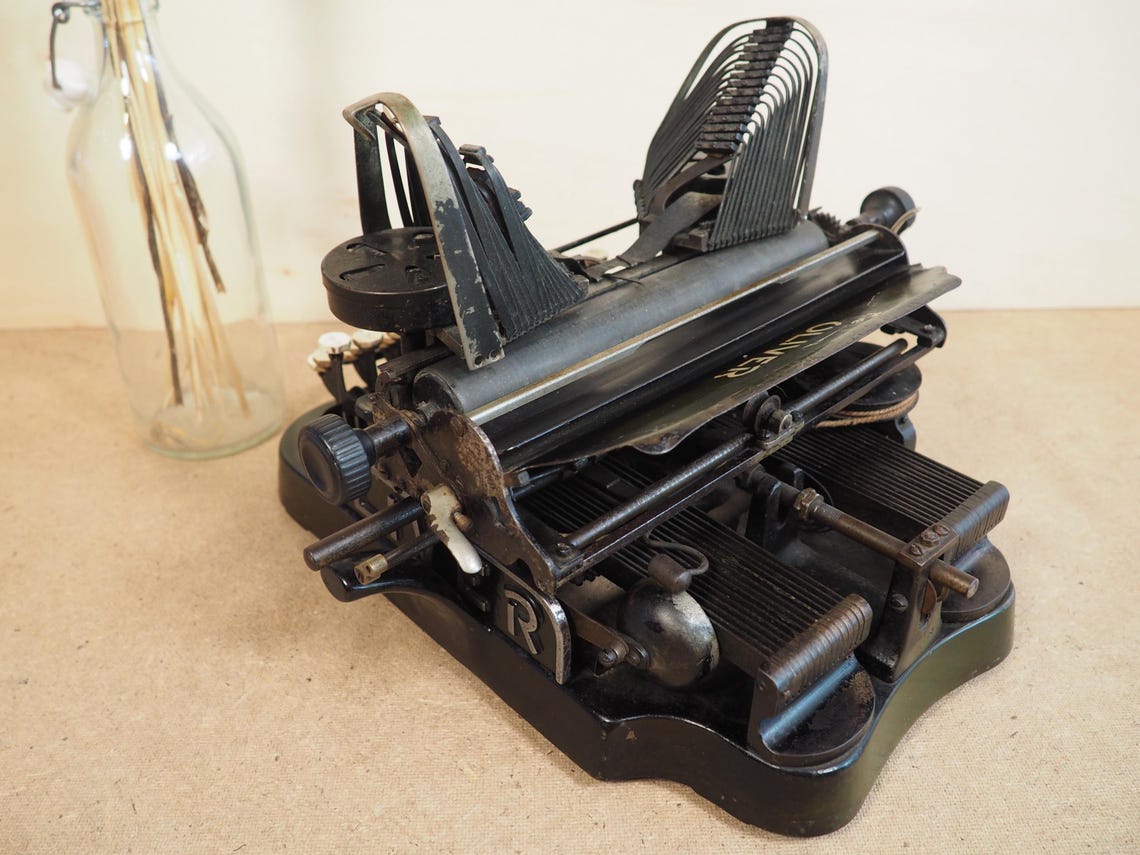 Typewriter OLIVER 2 antique (1899) very rare early model for collectors decals original writing collectible bat wing